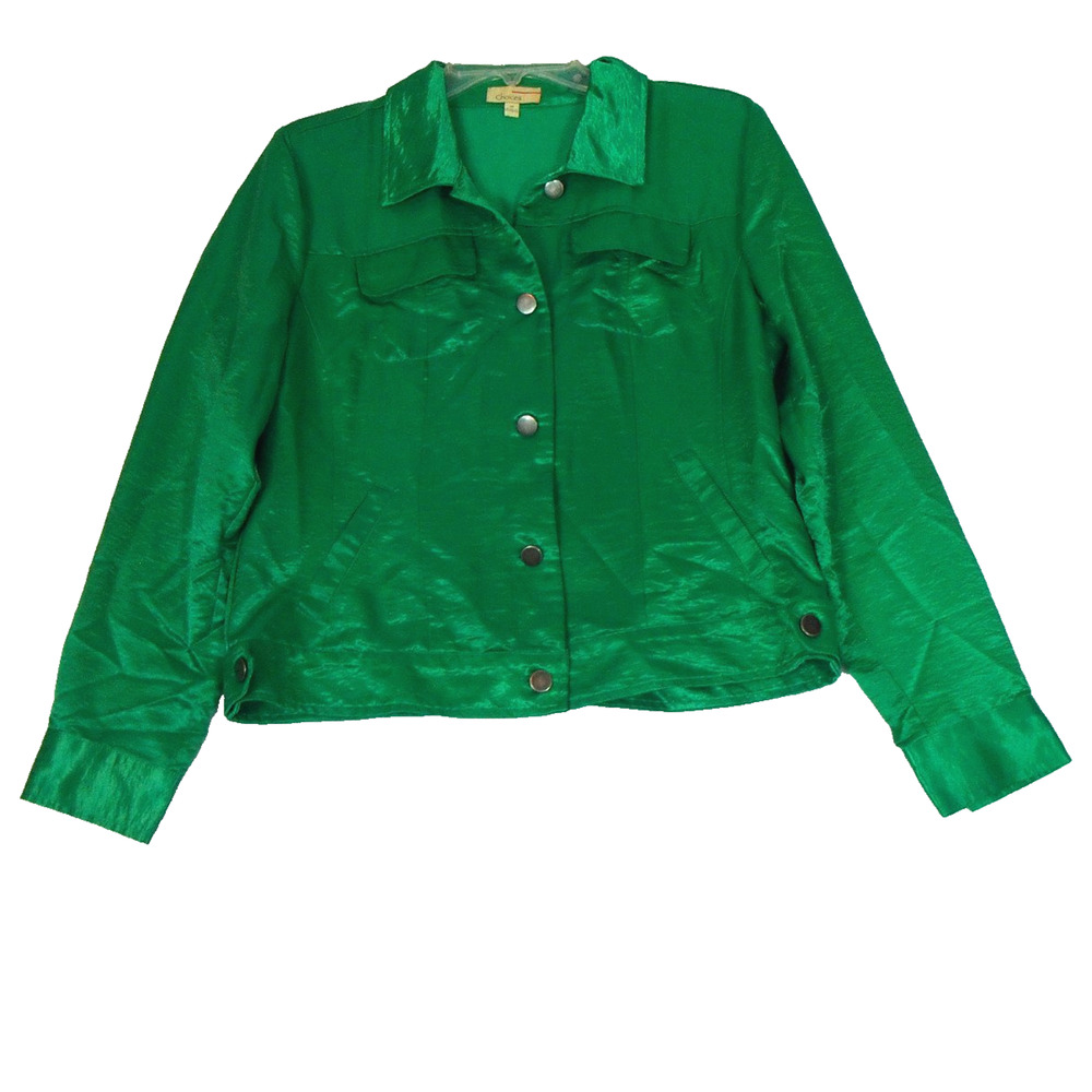 Vintage Choices Women's Button Up Green Satin Blazer/Jacket Size Medium
